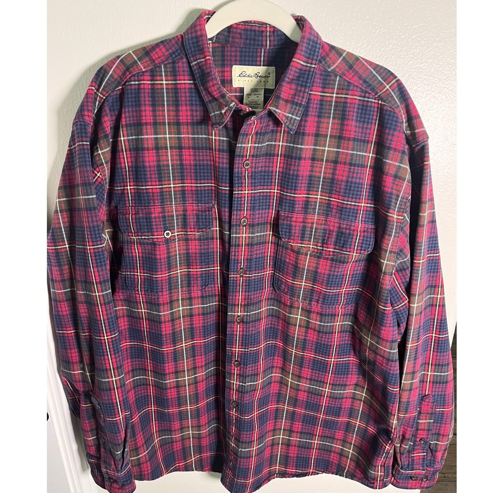 Eddie Bauer Mens‎ XL Plaid Flannel Shirt Gorpcore Cottagecore Long Sleeve